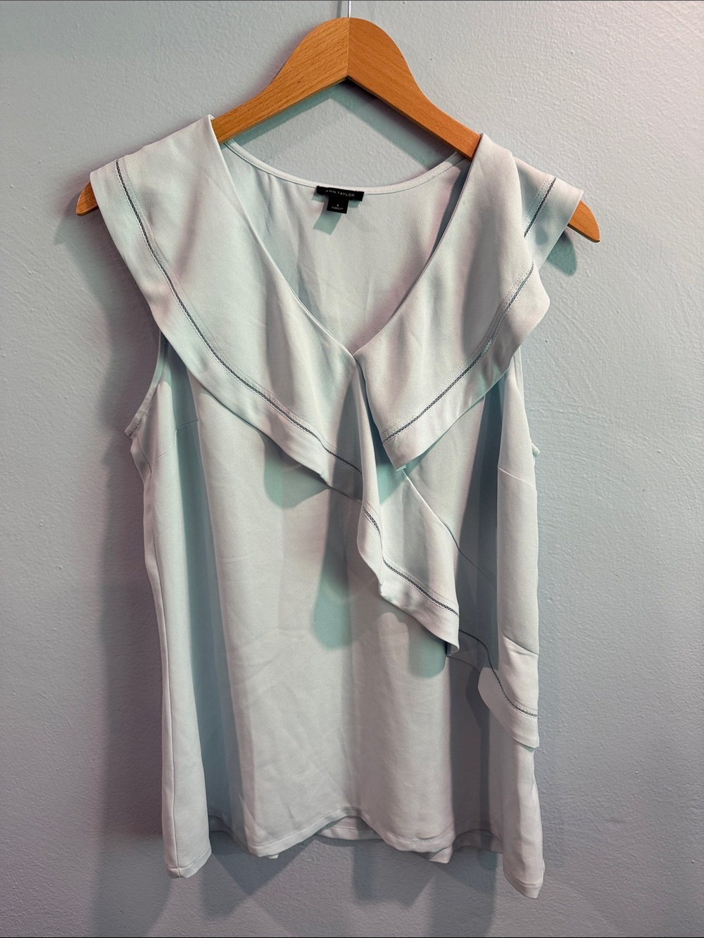 Ann Taylor Pale Blue Ruffle-Detail Sleeveless Top
